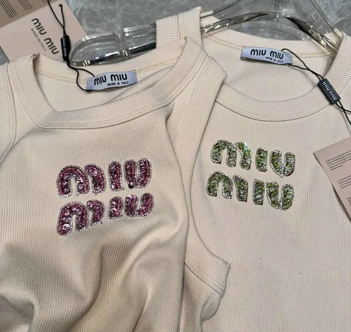 EMBELLISHED LOGO RIBBED TANK TOP