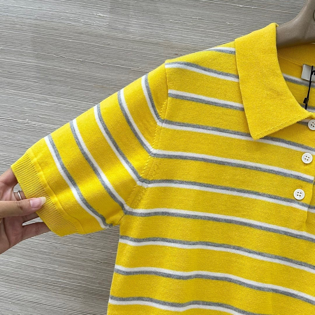 STRIPED KNIT POLO TOP