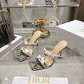 SNAKESKIN PRINT LOGO STRAP BOW HEEL SANDALS