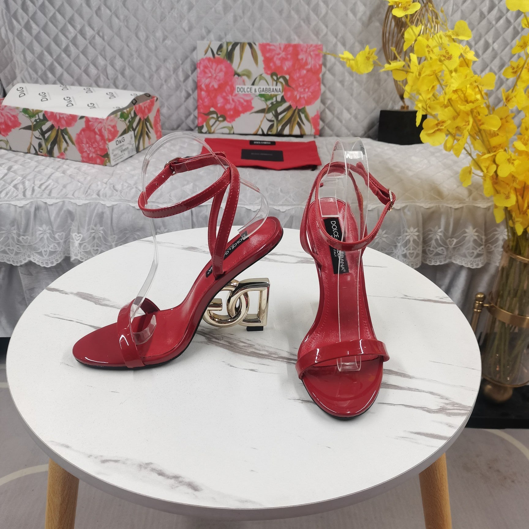 RED PATENT STRAPPY HEEL SANDALS