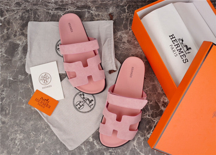BLUSH PINK DOUBLE-STRAP H-CUT SLIDE SANDALS