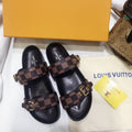 BROWN CHECKERED DOUBLE STRAP DESIGNER SLIDES