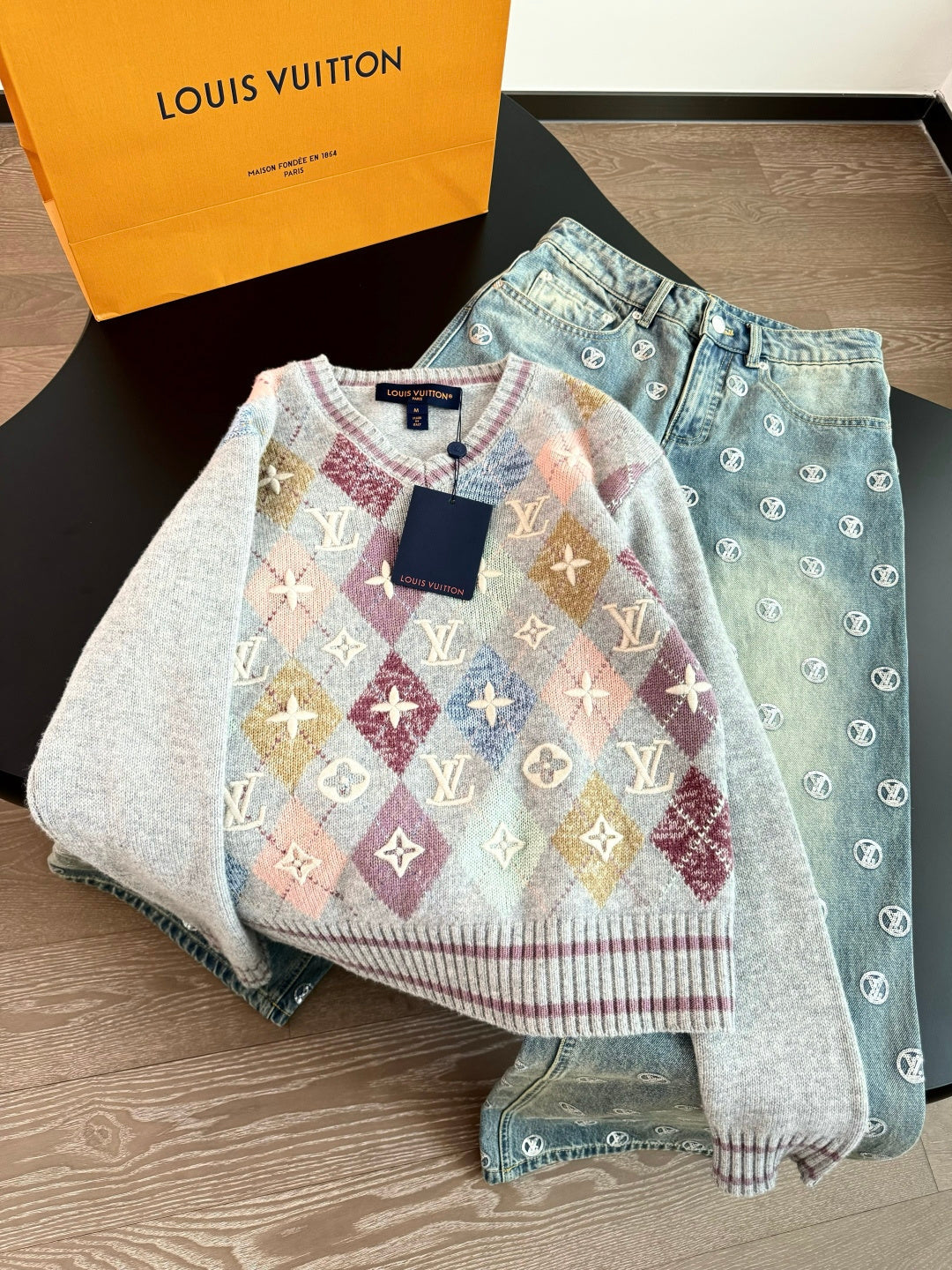 ARGYLE KNIT SWEATER WITH EMBROIDERED DETAILS