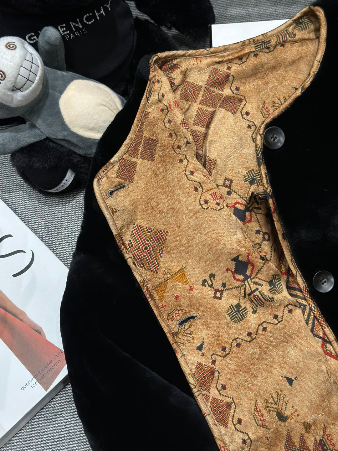 PLUSH BLACK JACKET WITH CONTRAST TRIM AND BUTTON FRONT