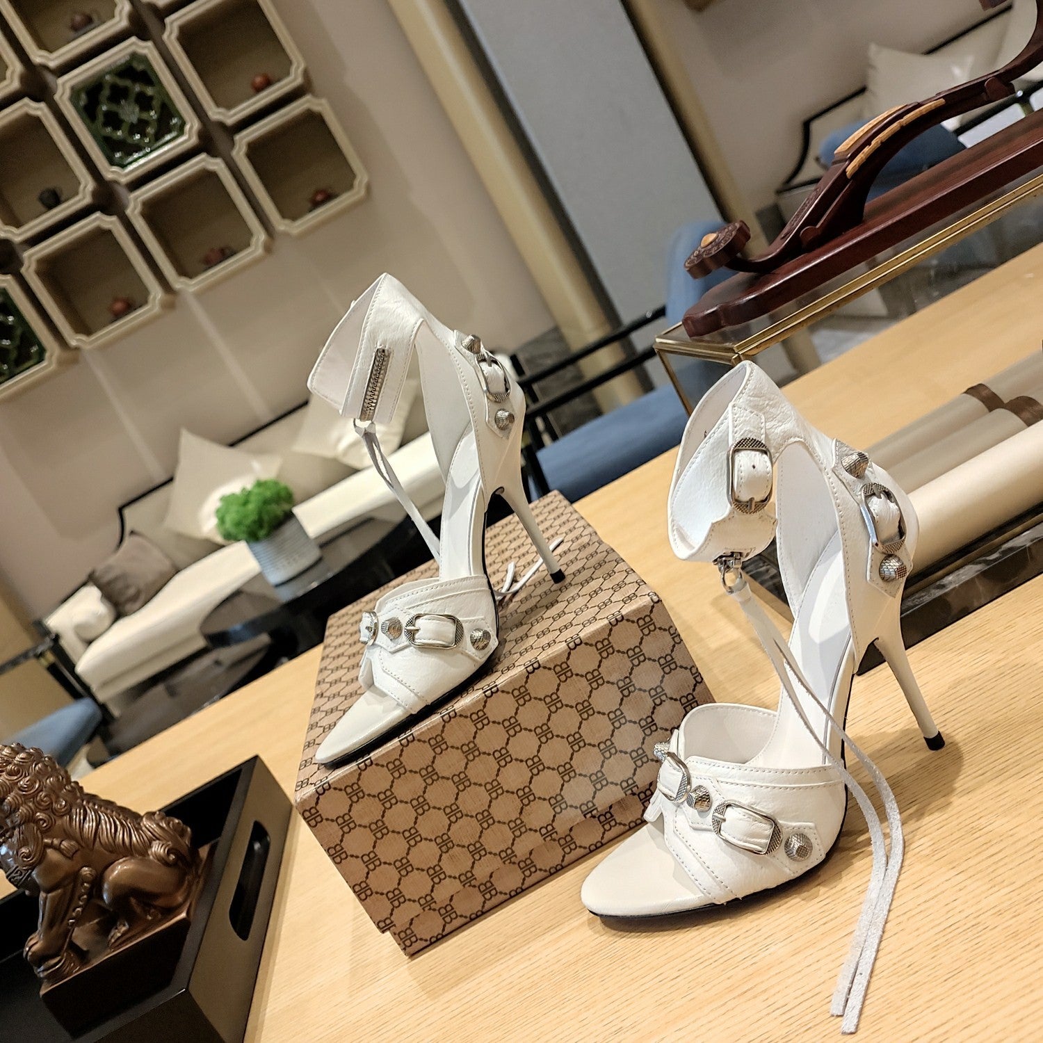 WHITE BUCKLE STRAP HIGH HEEL SANDALS