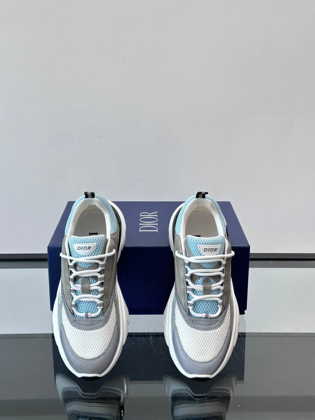 WHITE, GREY & ICE BLUE DESIGNER RUNNER SNEAKERS