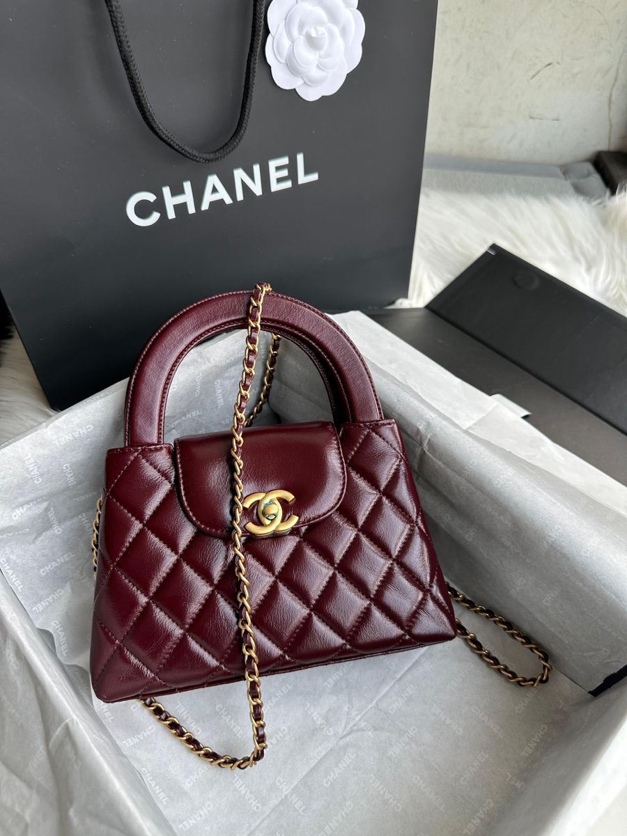 Women's Burgundy Quilted Top Handle Crossbody Bag