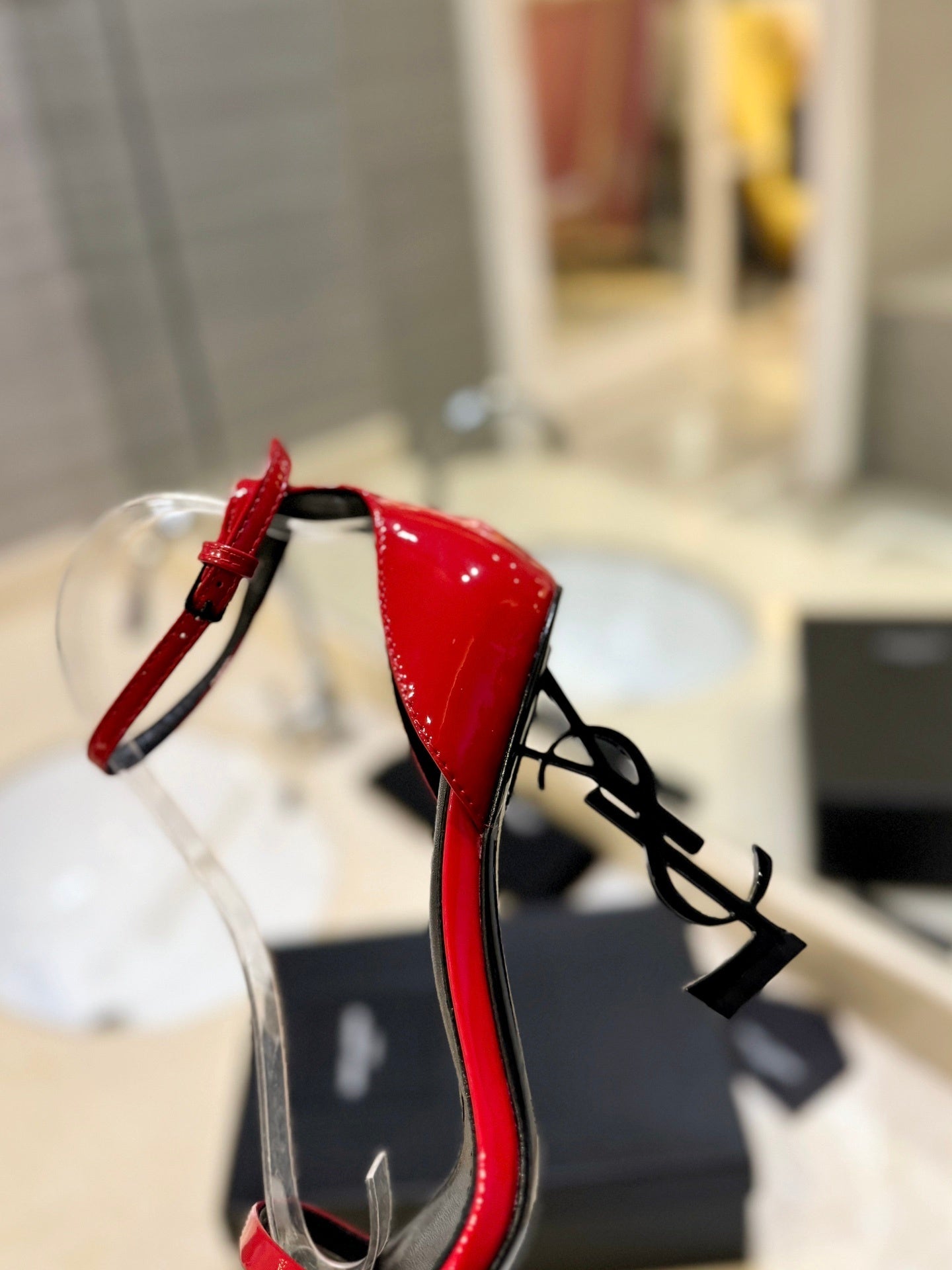RED STRAPPY HIGH HEEL SANDALS