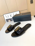 BLACK PATENT SLIDE SANDALS