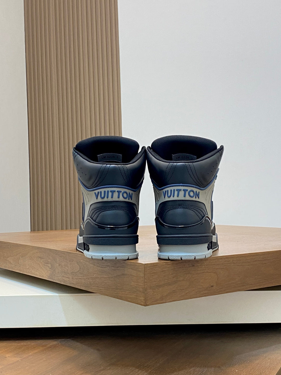 BLACK & GREY HIGH-TOP DESIGNER SNEAKERS WITH BLUE ACCENTS