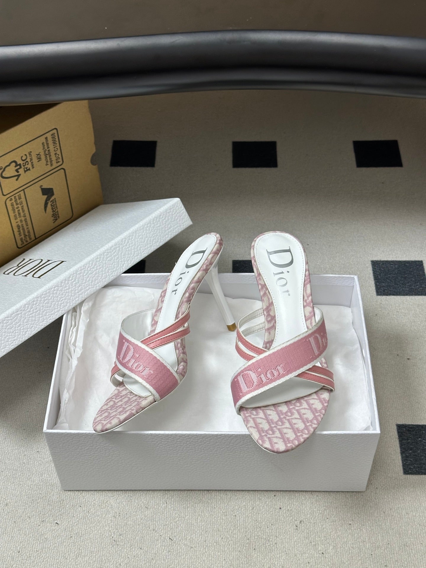 PINK MONOGRAM CANVAS LOGO STRAP HEEL SANDALS