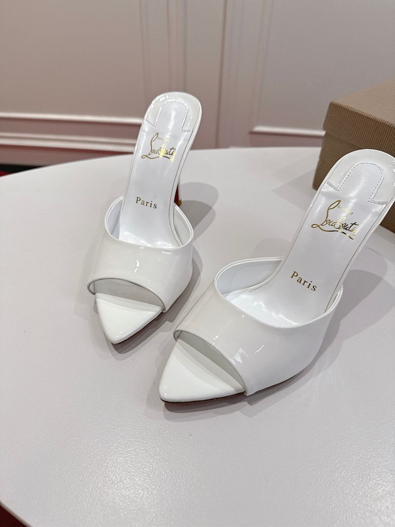 WHITE OPEN-TOE MULE HEELS