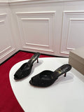 BLACK CRYSTAL OPEN-TOE MULE HEELS