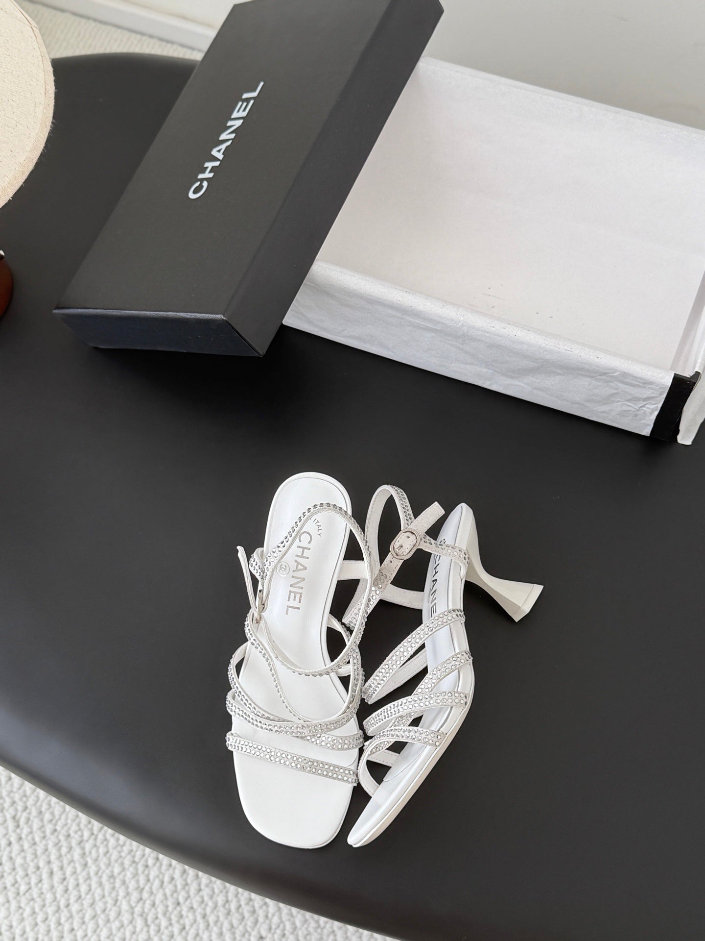 WHITE STRAPPY HEEL SANDALS