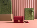 BURGUNDY LEATHER CHAIN WALLET SHOULDER BAG