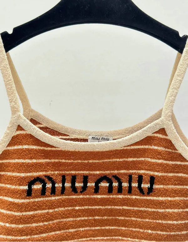 STRIPED LOGO KNIT CAMI TOP