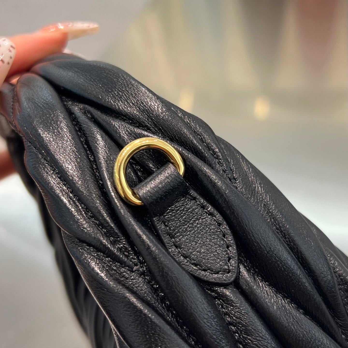 BLACK MATELASSÉ MINI HOBO SHOULDER BAG