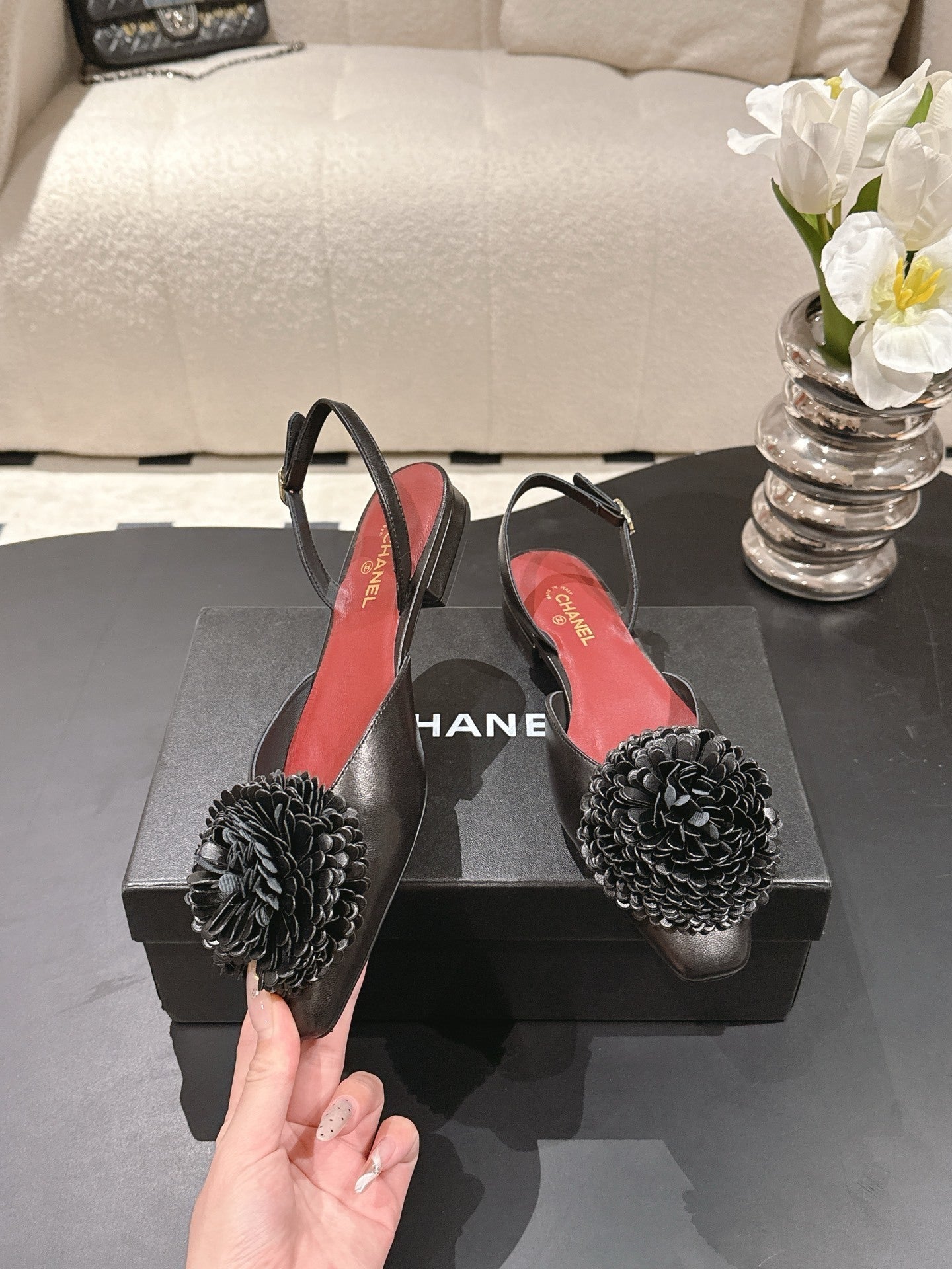 FLORAL EMBELLISHED POINTED SLINGBACK FLATS