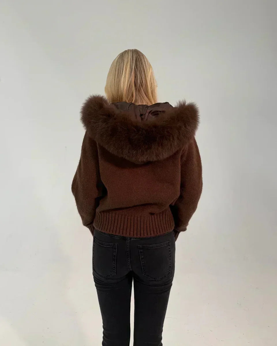 FUR TRIM ZIP KNIT