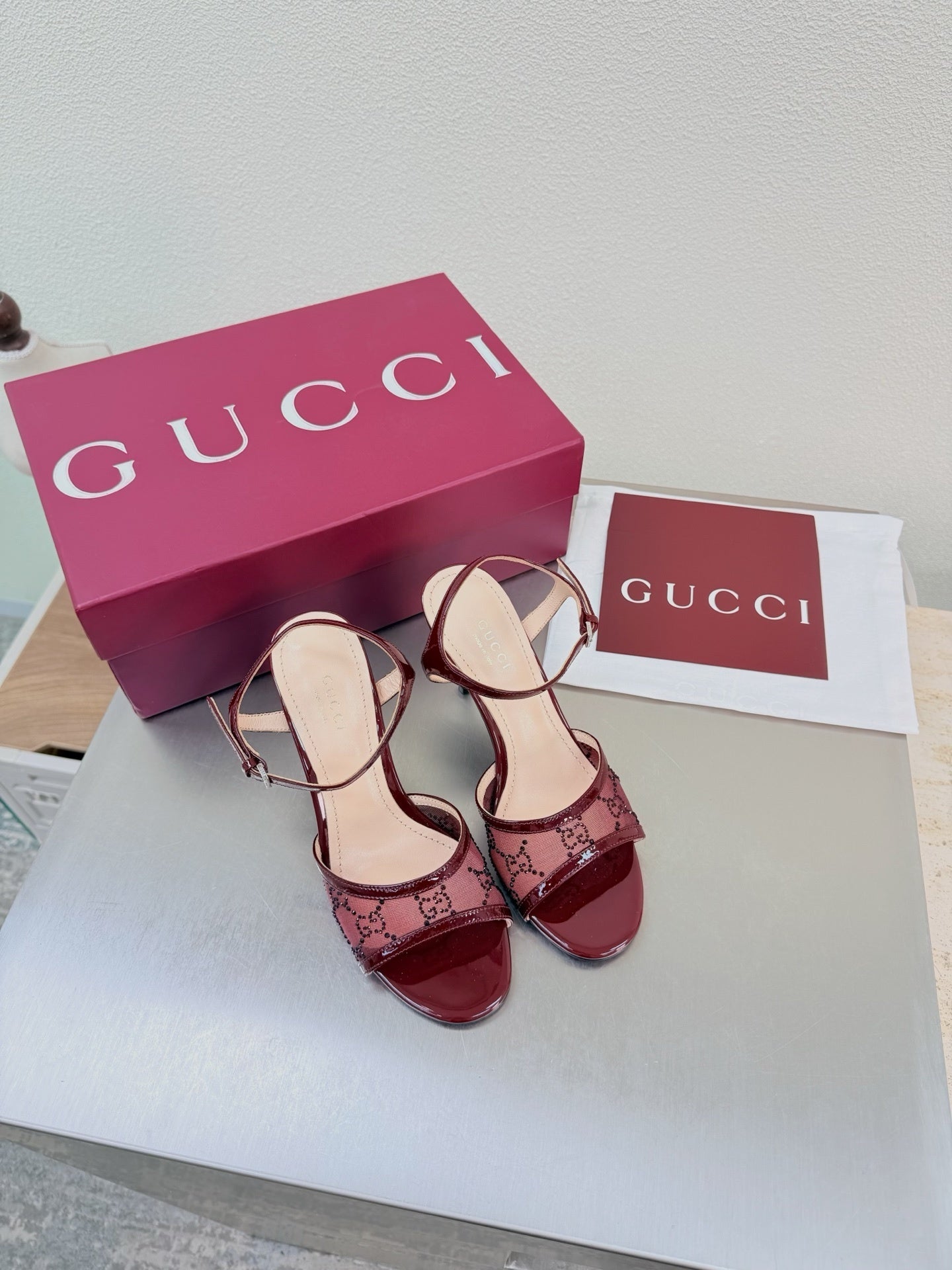 BURGUNDY STRAPPY HEEL SANDALS