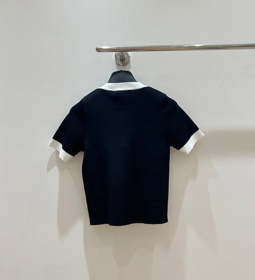 BLACK CONTRAST TRIM KNIT TOP