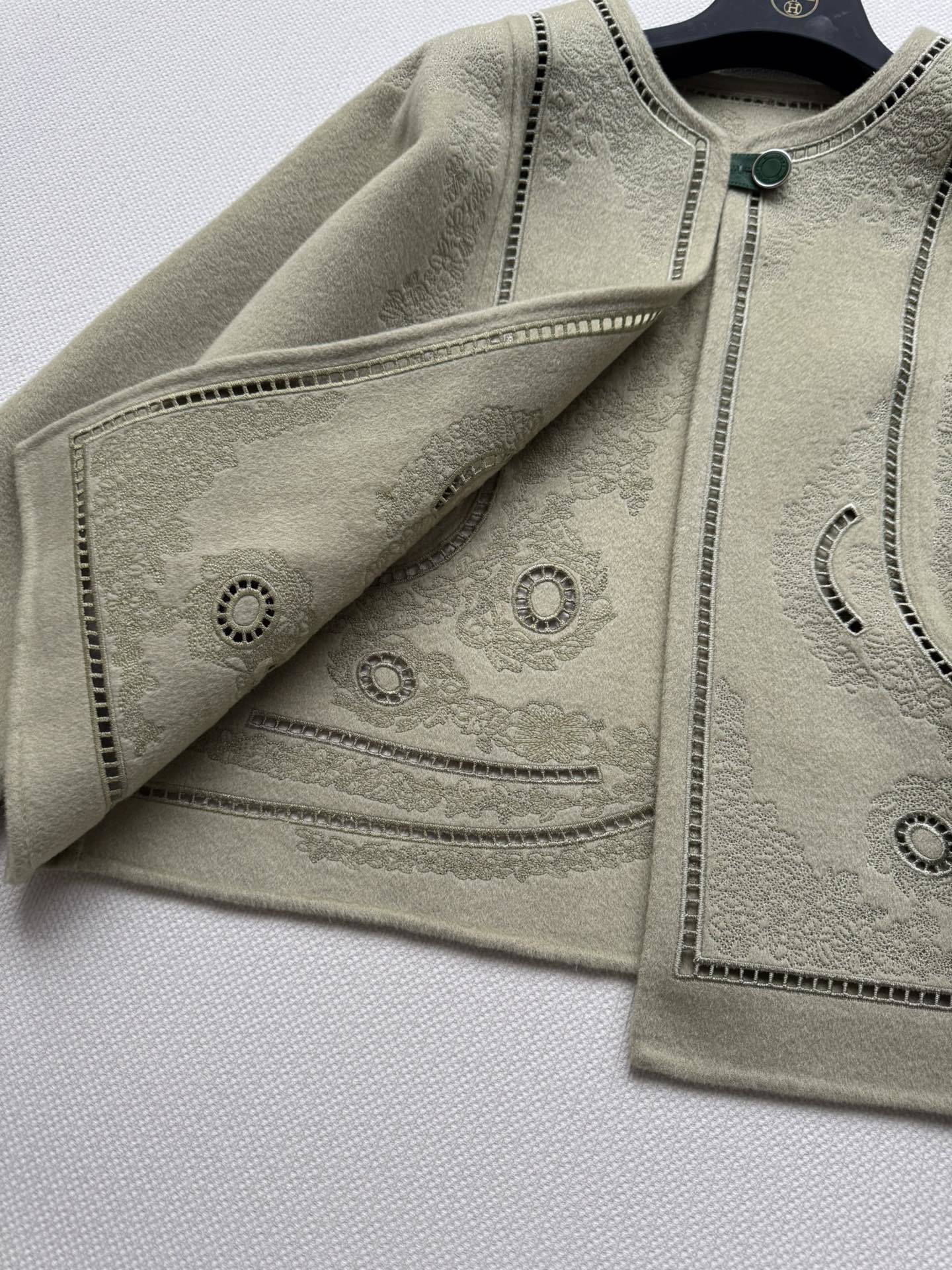 SOFT SAGE EMBOSSED JACKET WITH DECORATIVE TRIM