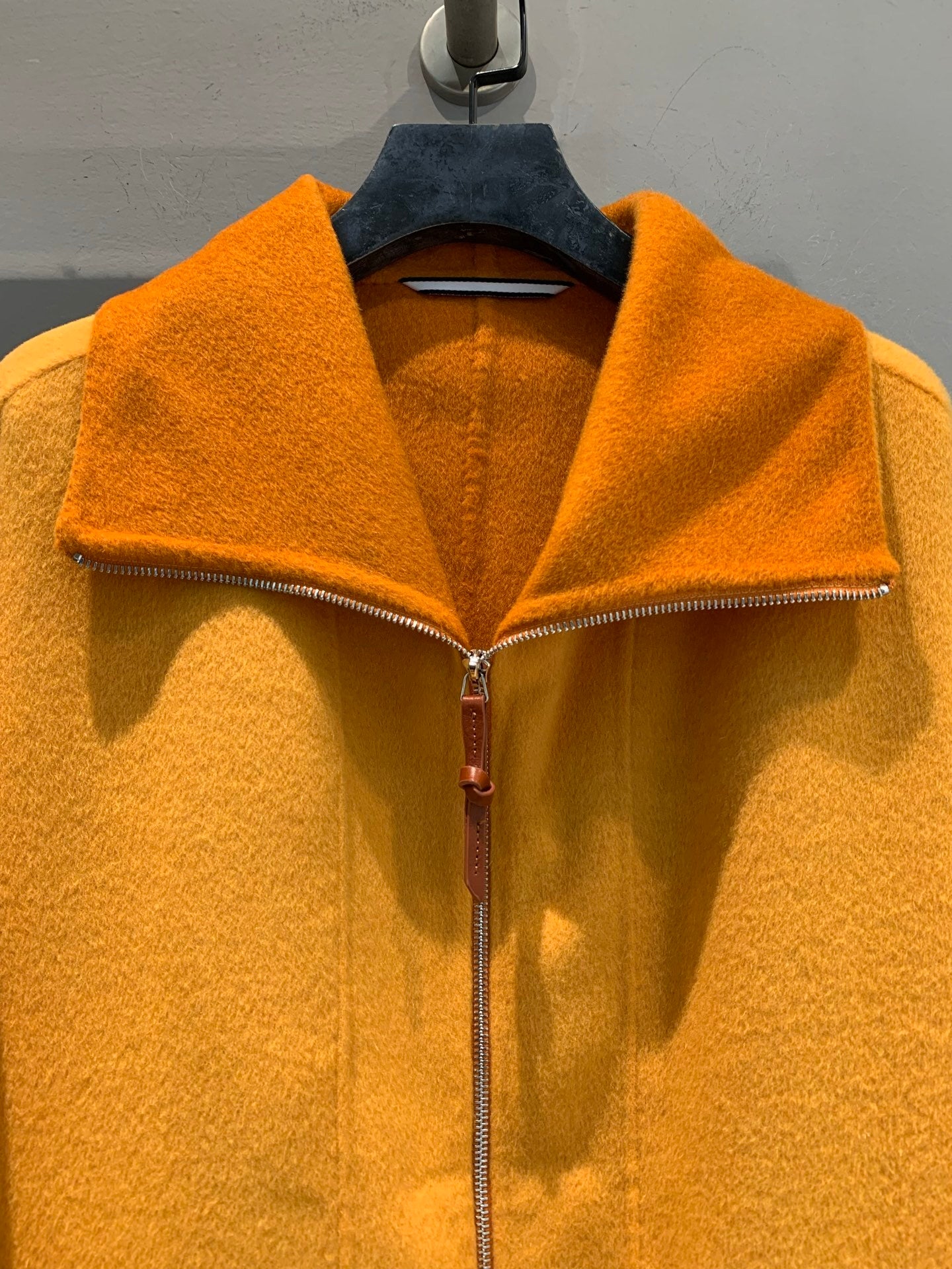 LUXURY SAFFRON WOOL COAT WITH ZIP FRONT & OVERSIZED COLLAR