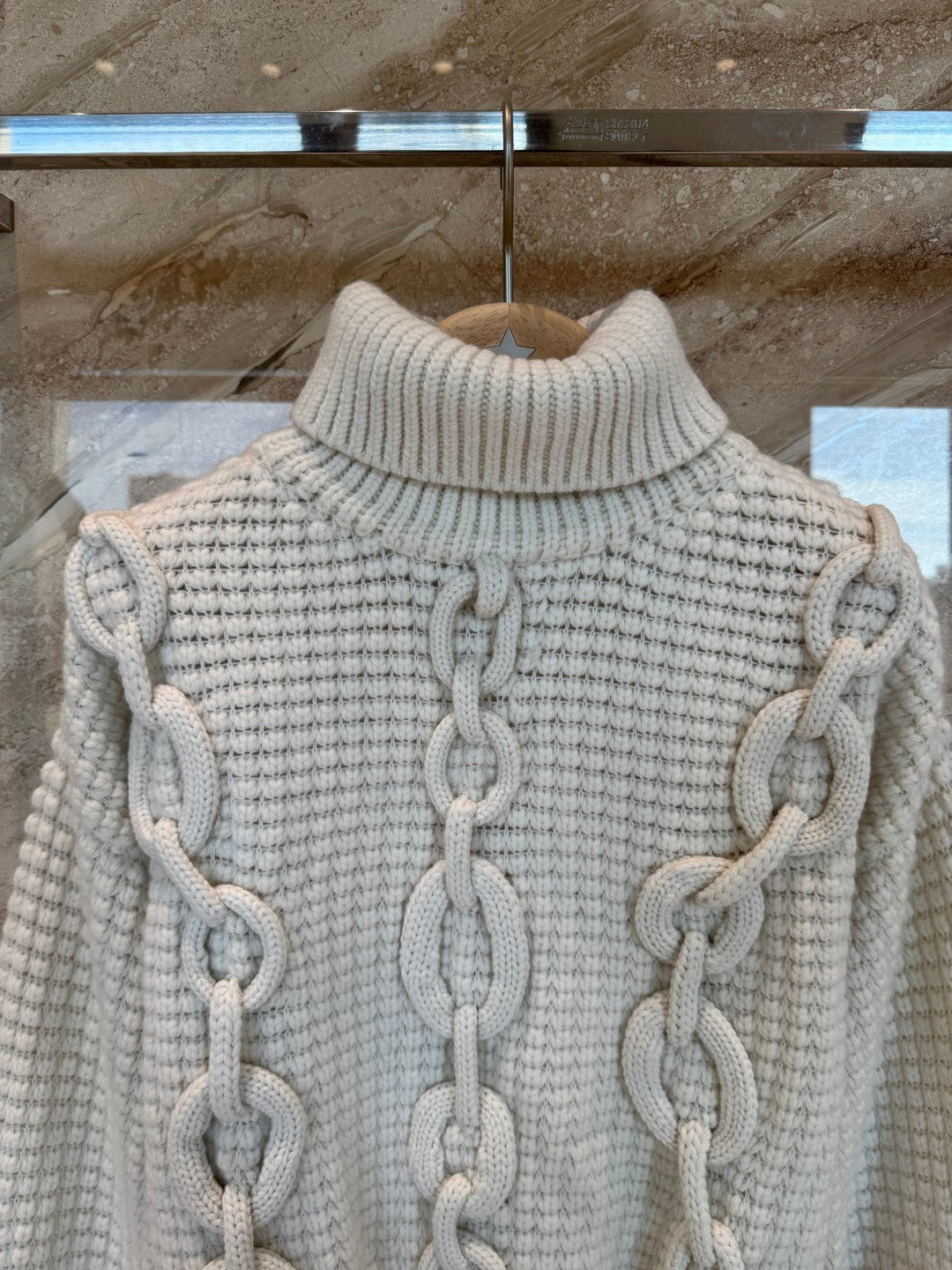 CHAIN DETAIL TURTLENECK KNIT SWEATER