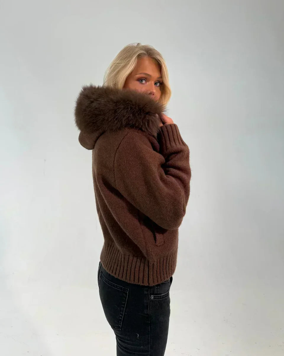 FUR TRIM ZIP KNIT
