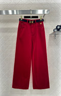 CRIMSON HIGH-WAIST WIDE-LEG TROUSERS