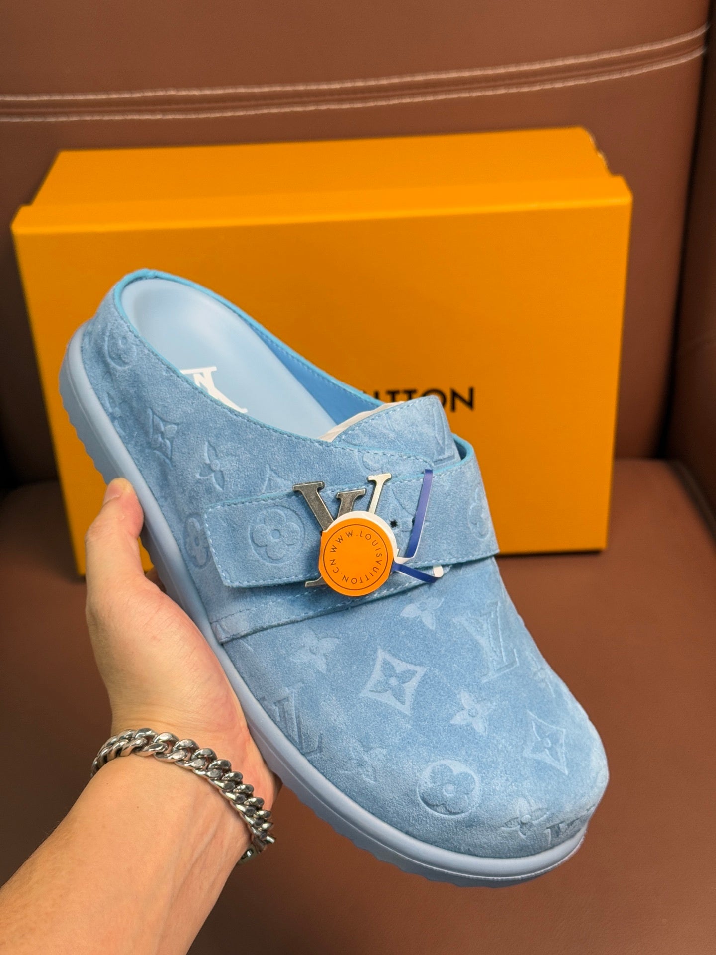 LIGHT BLUE SUEDE CLOGS