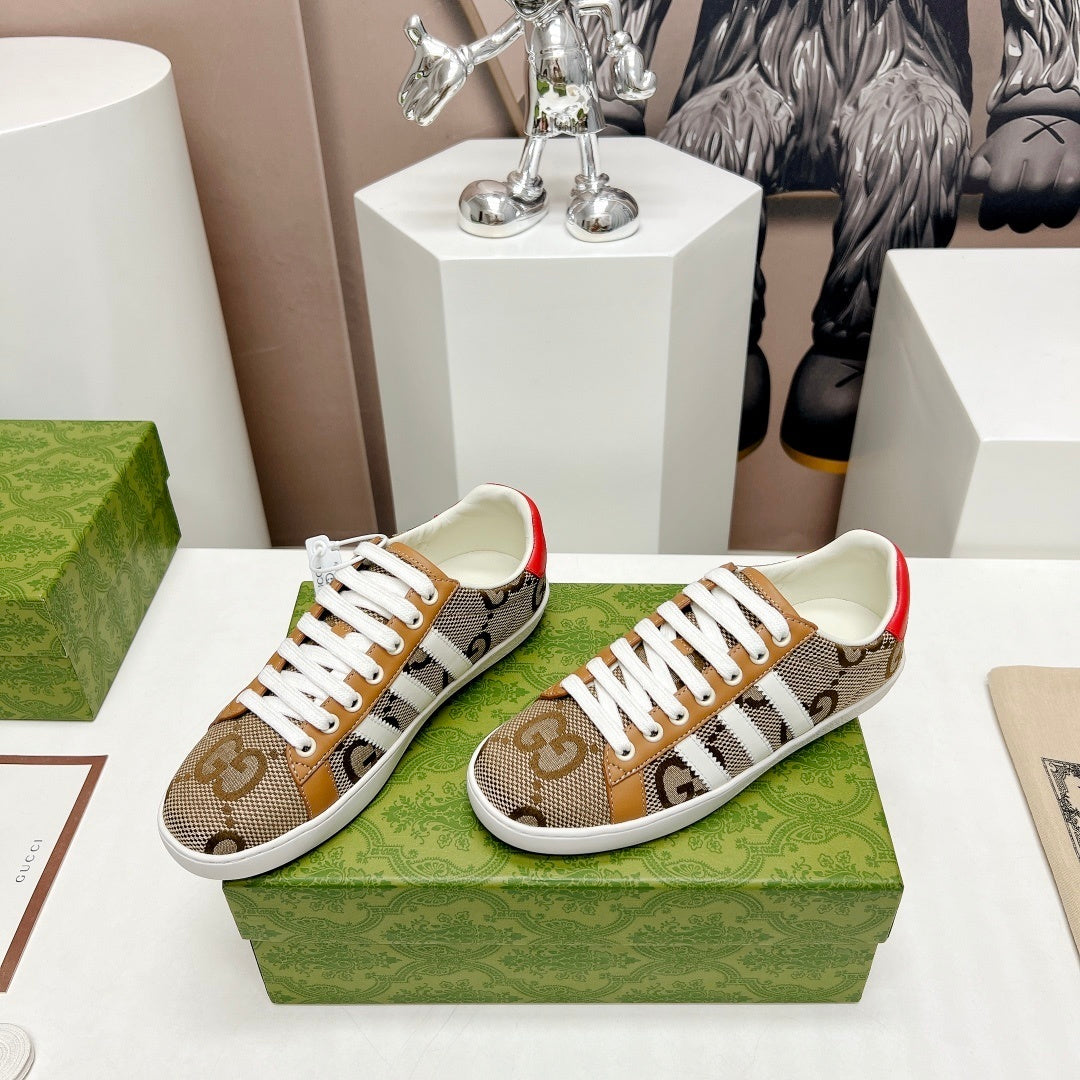 BEIGE STRIPE LOW-TOP SNEAKERS