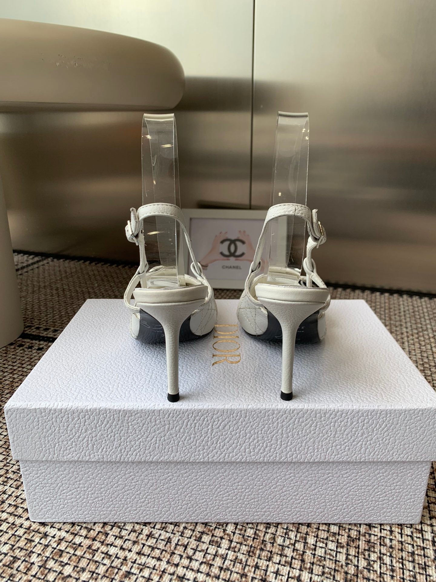 WHITE BUCKLE POINTED SLINGBACK HEELS
