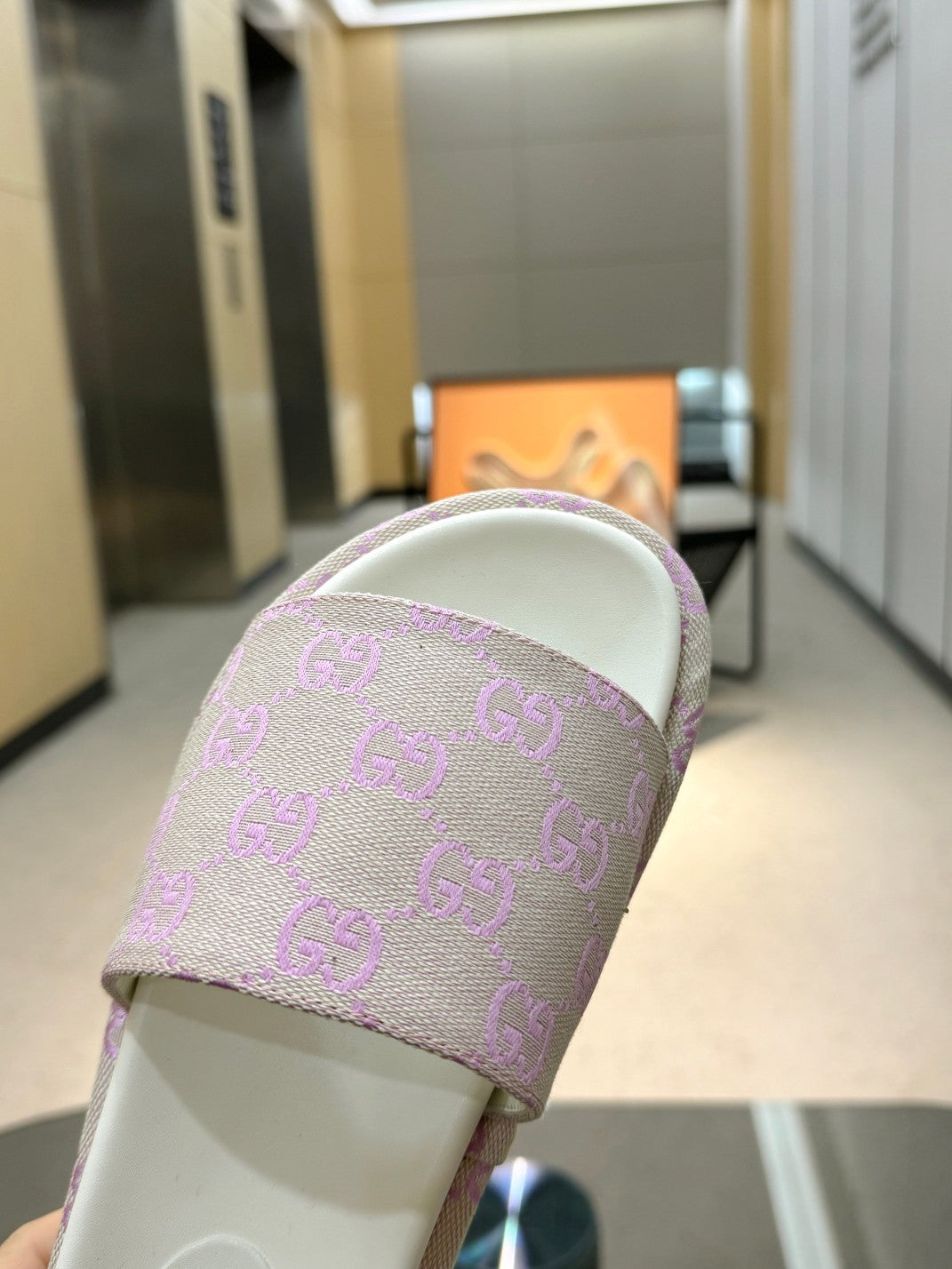 PASTEL MONOGRAM PLATFORM SLIDE SANDALS