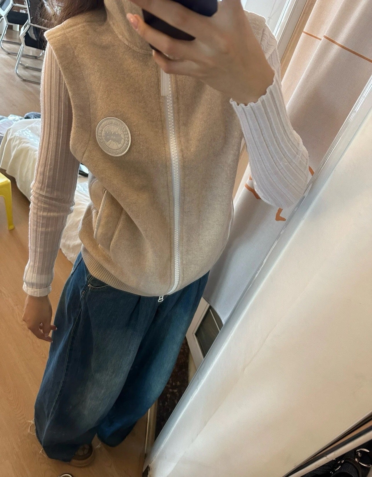 BEIGE ZIP-UP WOOL BLEND VEST