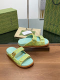 GREEN MULTI-STRAP LOGO SANDALS