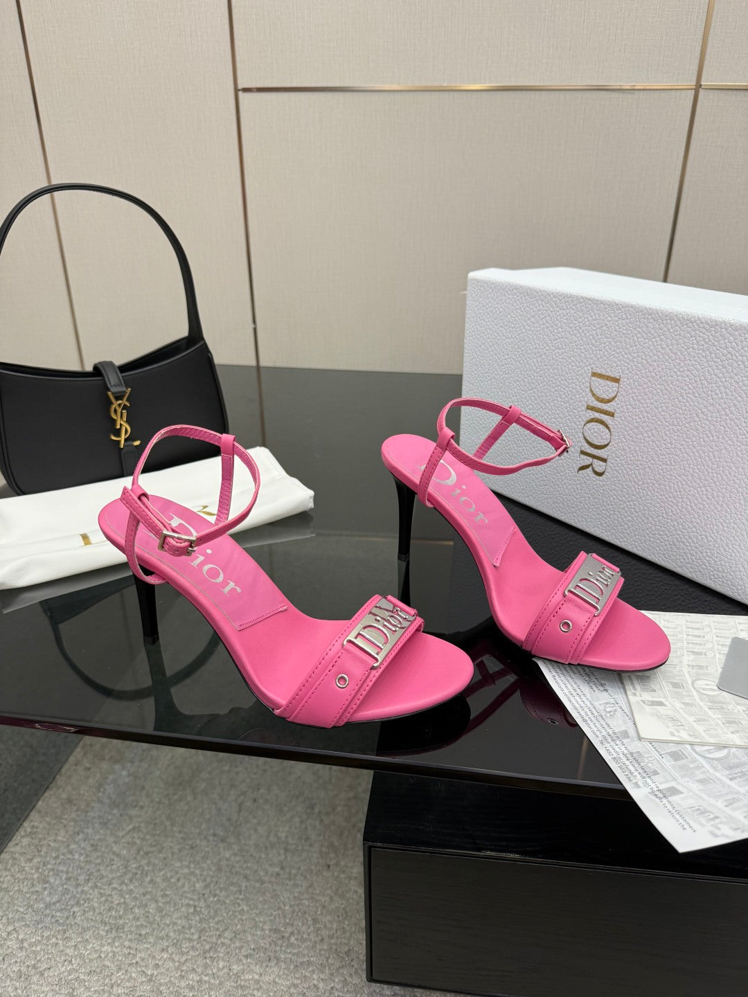 PINK LOGO STRAP HIGH HEEL SANDALS