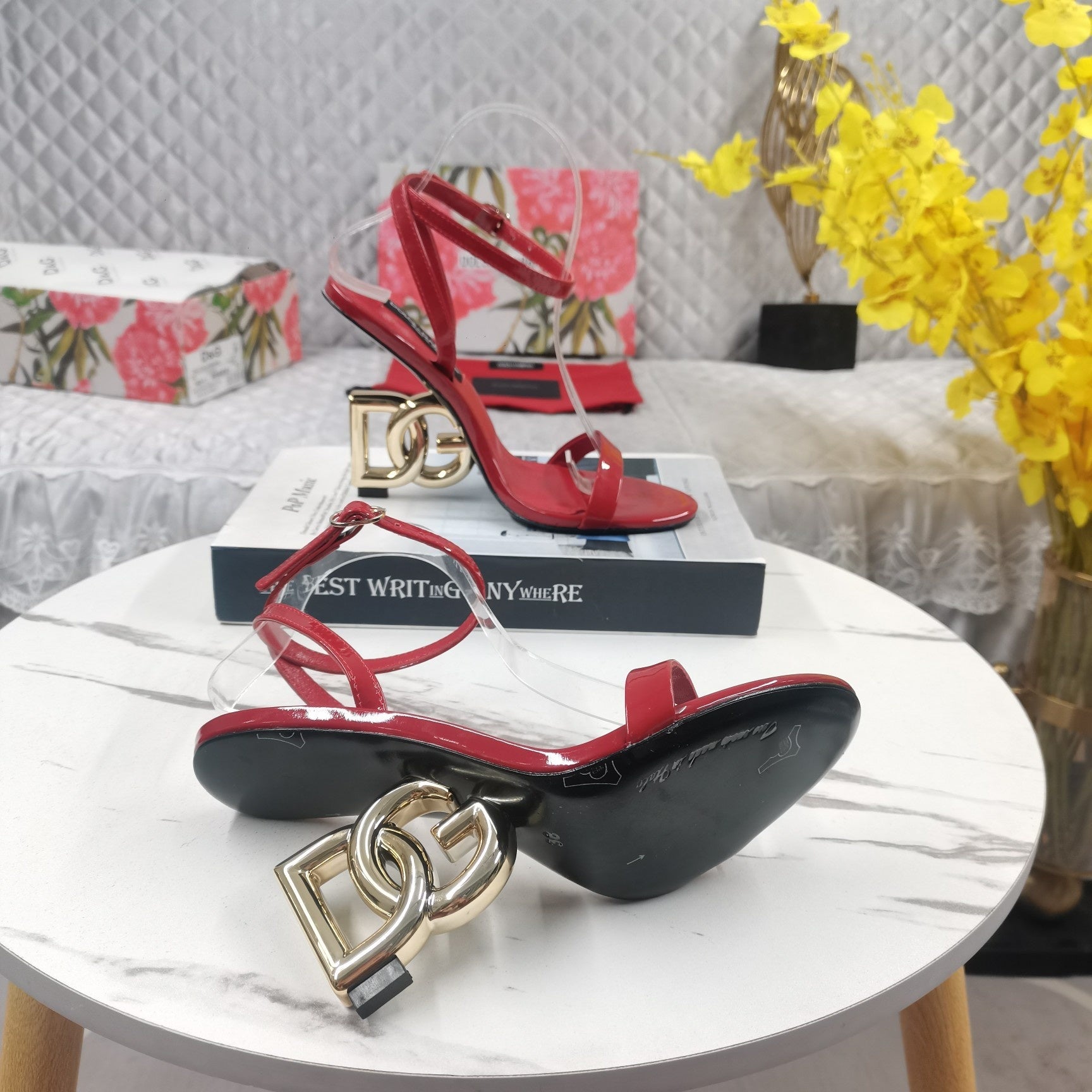 RED PATENT STRAPPY HEEL SANDALS