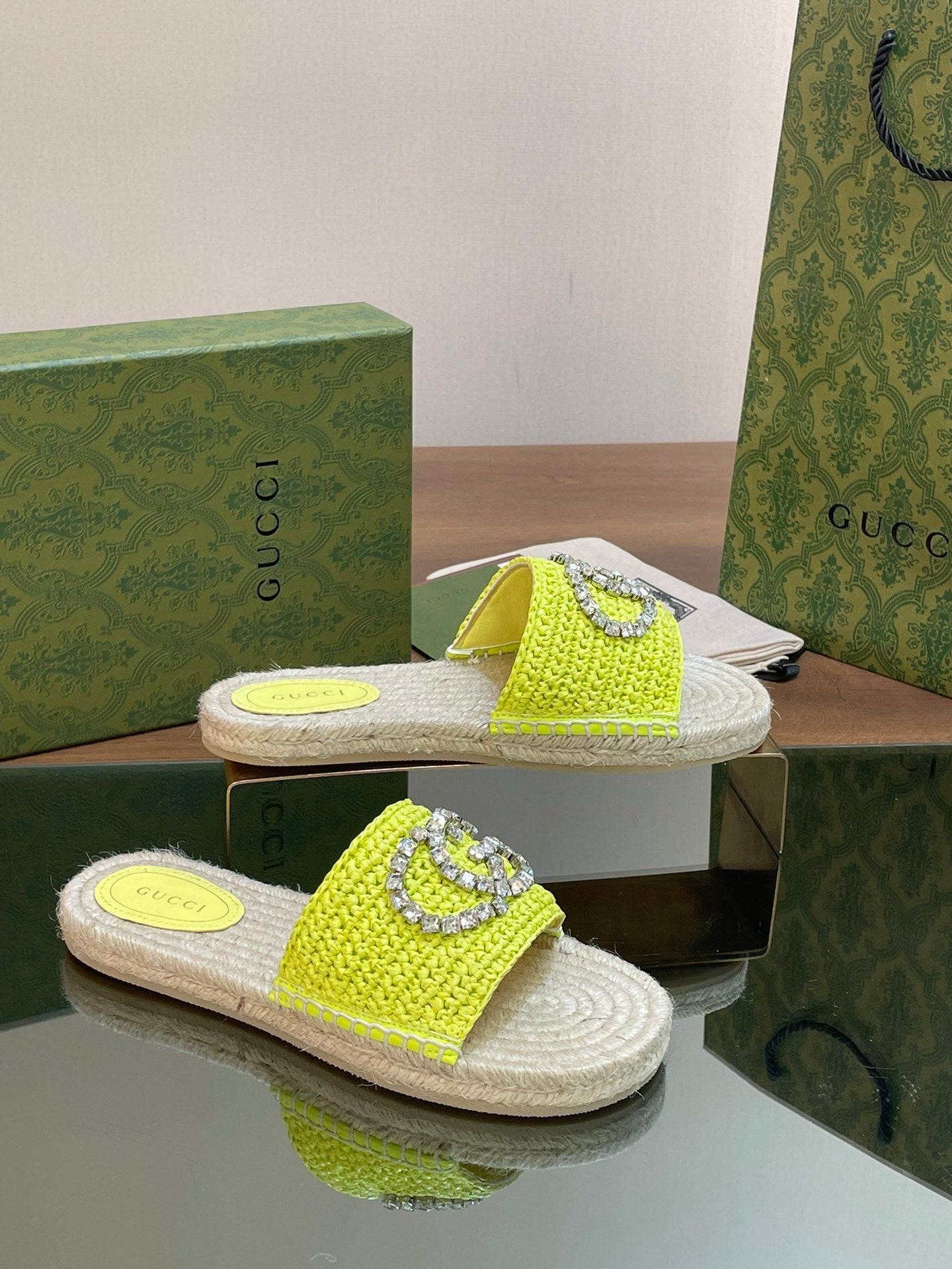 BRAIDED PLATFORM SLIDE SANDALS – NEON LIME