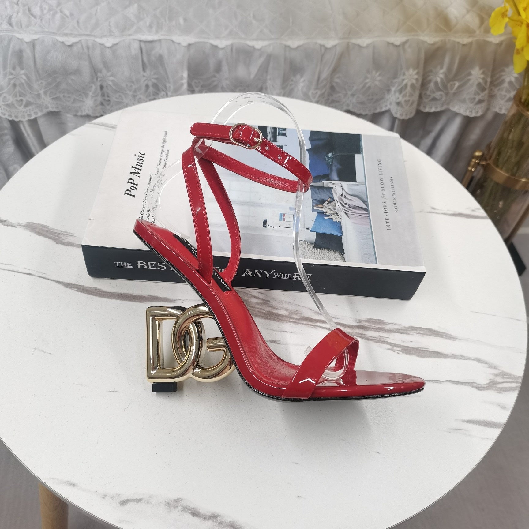 RED PATENT STRAPPY HEEL SANDALS