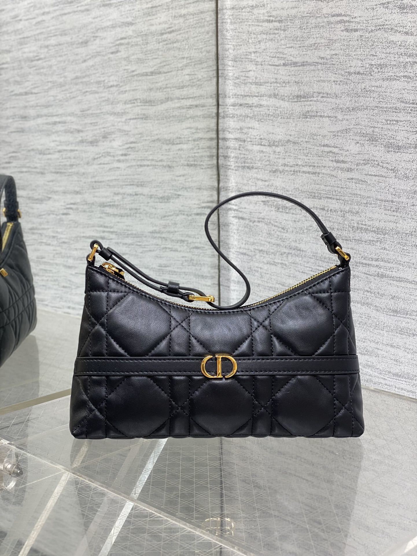 BLACK QUILTED LEATHER TOP-HANDLE BAG