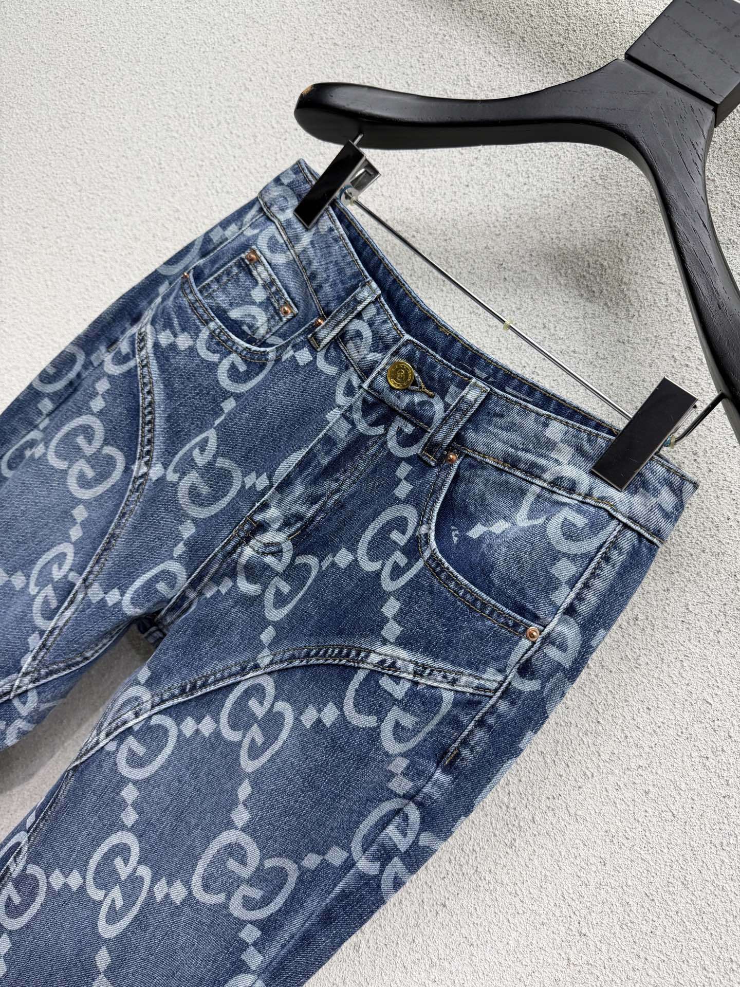 MONOGRAM PRINT FLARED DENIM JEANS