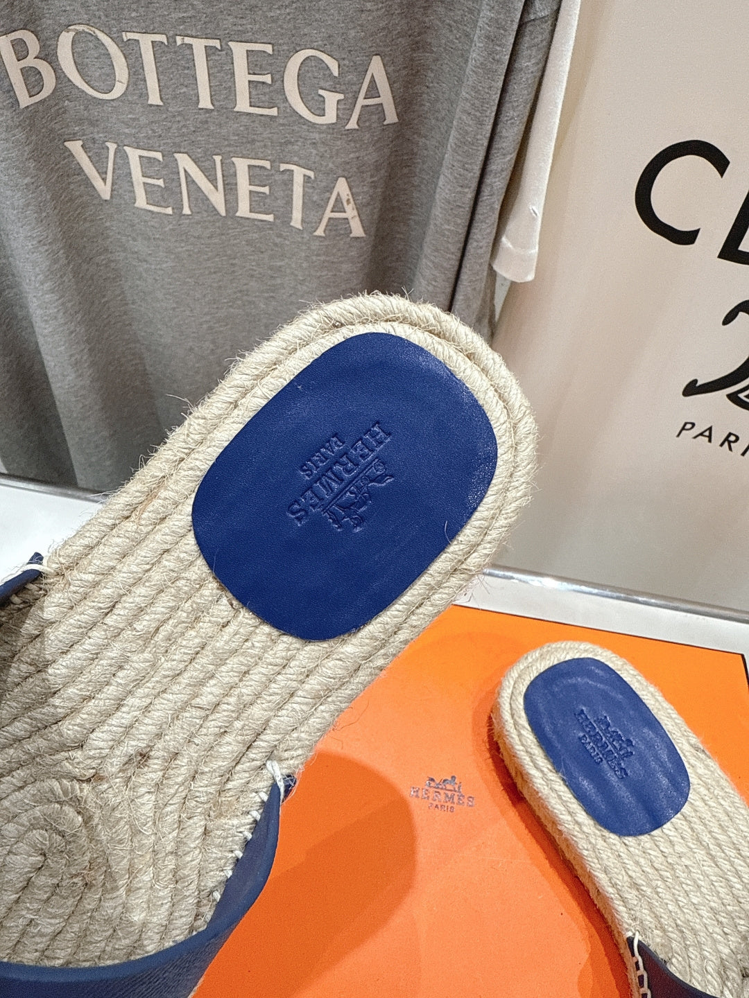 BLUE ESPADRILLE STYLE SLIDE SANDALS