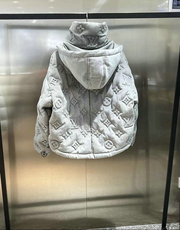 EMBOSSED MONOGRAM HOODED PUFFER JACKET