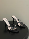 BLACK BOW DETAIL STRAP STILETTO SANDALS