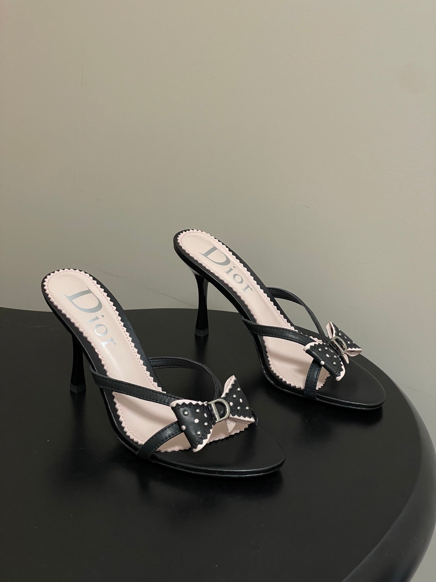 BLACK BOW DETAIL STRAP STILETTO SANDALS