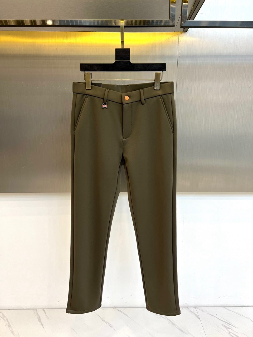 SLIM FIT OLIVE TAILORED TROUSERS