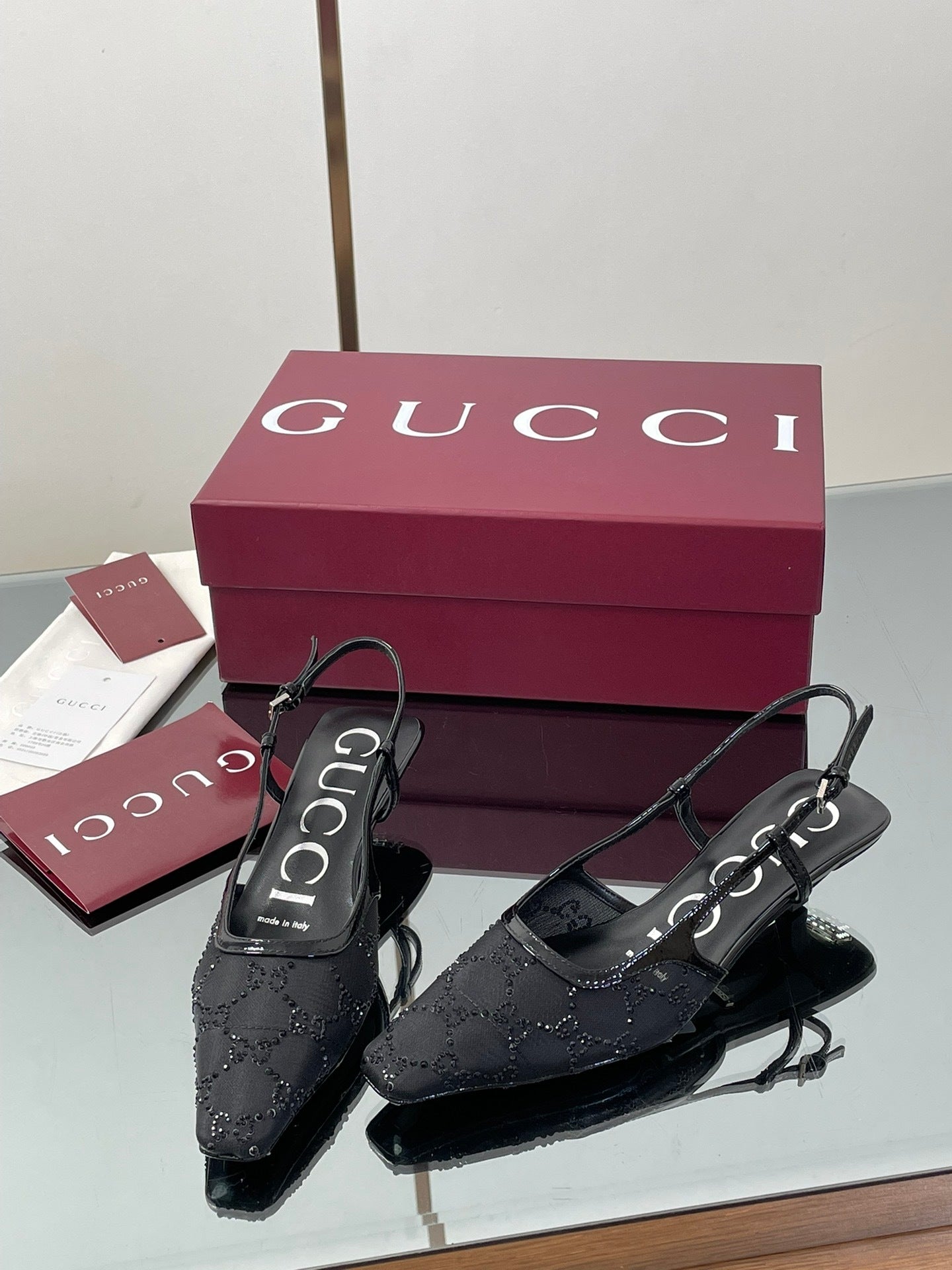 BLACK EMBELLISHED SLINGBACK FLATS