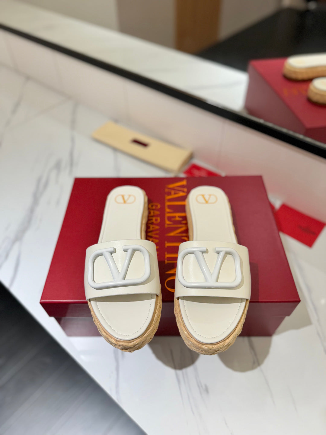 PLATFORM SLIDE SANDALS – WHITE WITH BRAIDED SOLE