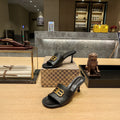 BLACK LOGO LOW HEEL MULE SANDALS